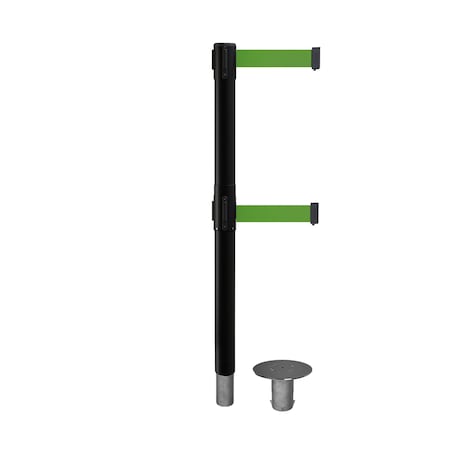 Stanchion Dual Belt Bar.Removable Base Black Post 9ft.Green Belt